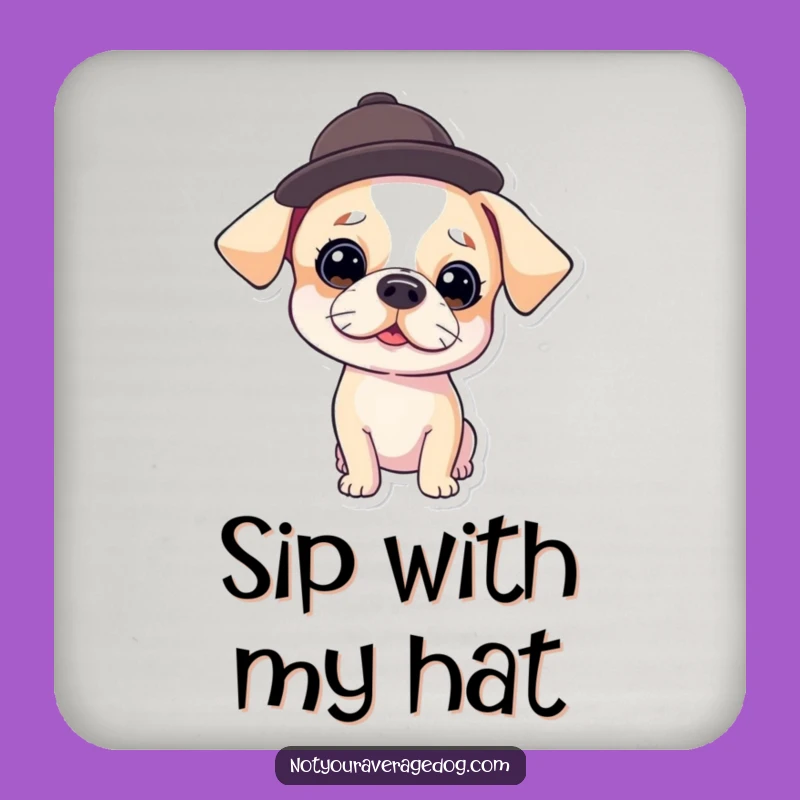 Funny Dog in Hat Coasters (Set of 4) - Comical Canine Protection, Great Funny Gift!