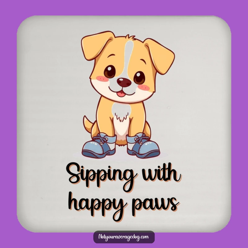 Funny Clumsy Dog Drink Coaster: Protect Surfaces with Adorable Mismatched Shoe Humor