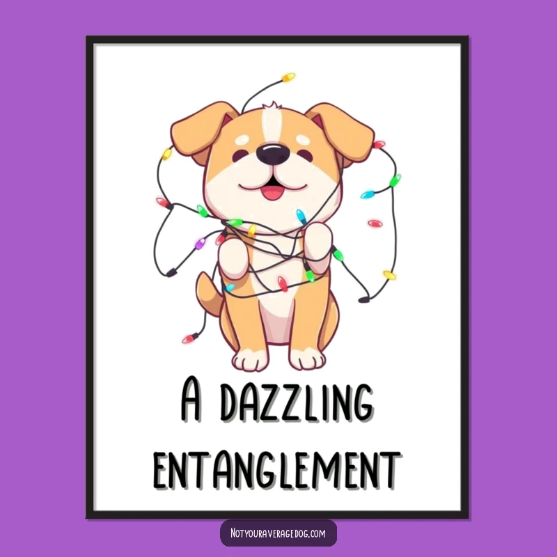 Funny Dog Lights Art Poster: Festive Canine Chaos for Your Walls