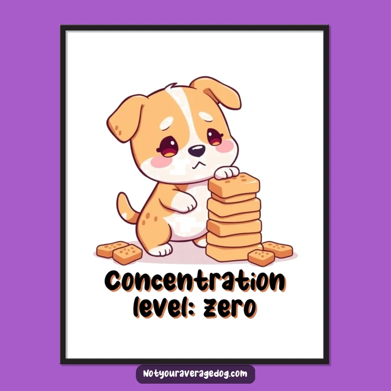 Funny Confused Dog Treat Balancing Poster: Whimsical Wall Art