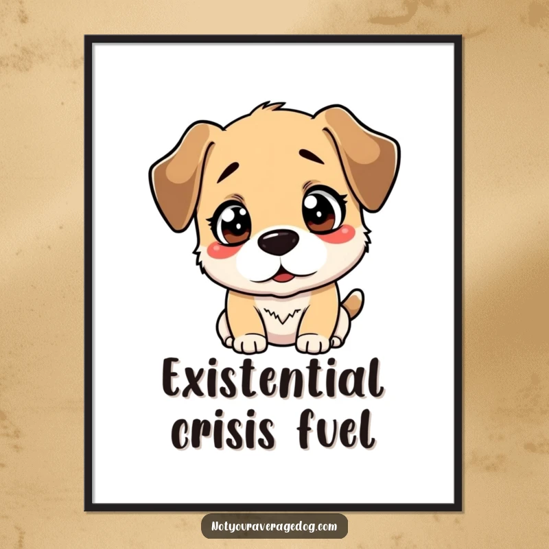 Funny poster showcasing a dog's comically bewildered expression as it gazes at its own reflection, a humorous scene.