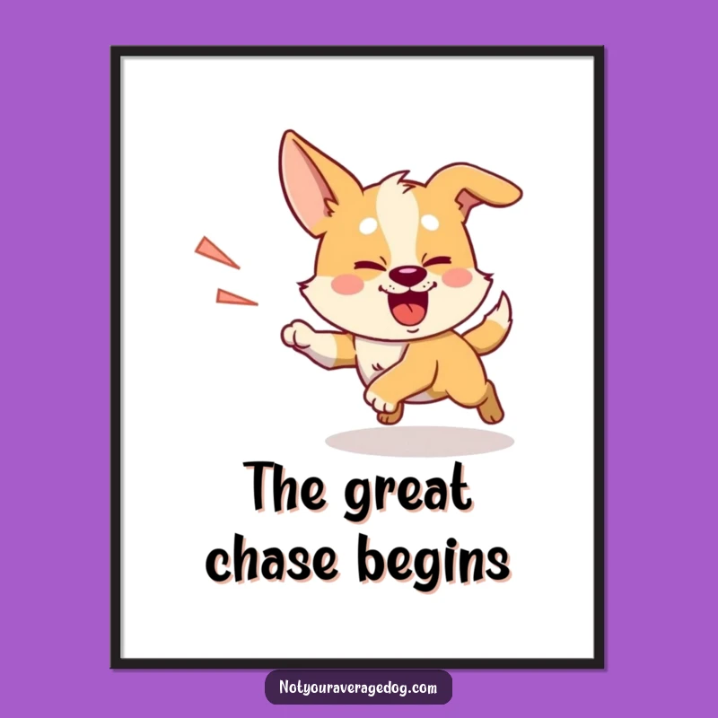 Funny Chasing Shadow Dog Poster: Intense Art, Silly Obsession, Gift