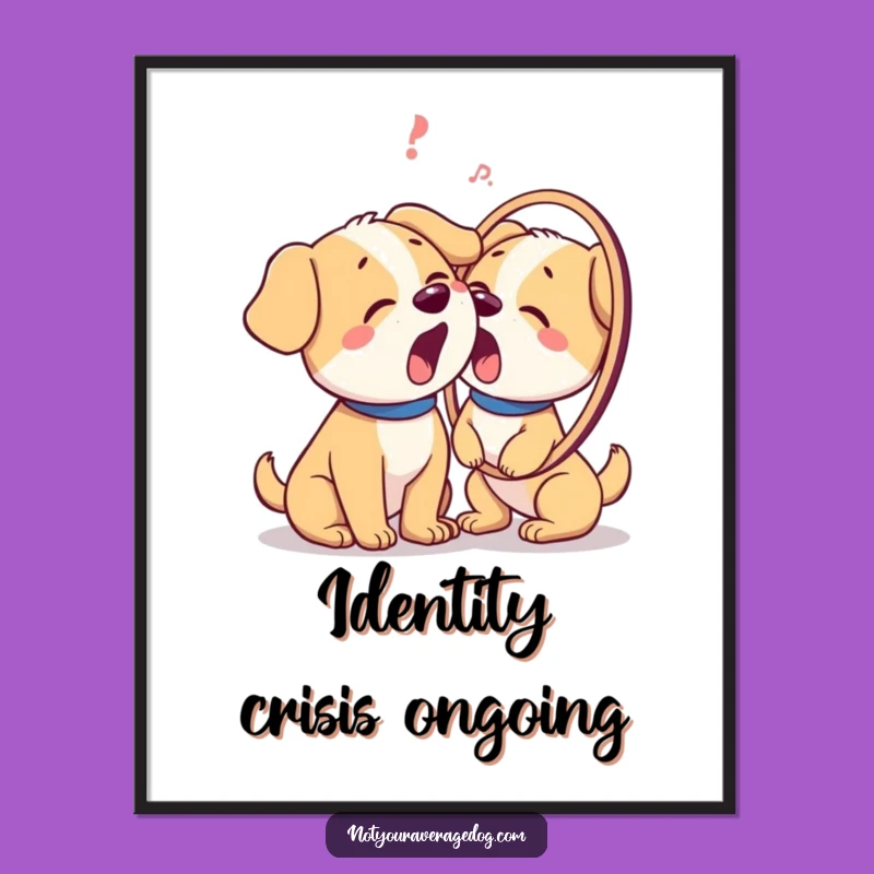 Funny Dog Barks at Reflection Poster: Hilarious Canine Confusion Wall Art for Laughs