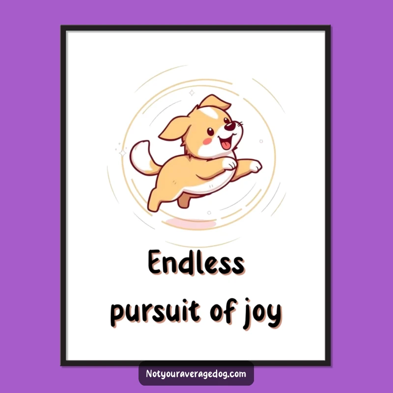 Funny Dog Chasing Tail Poster: Dizzy Pet Art for Lively Homes