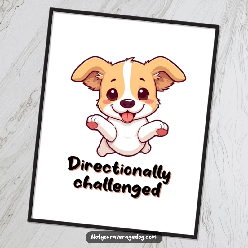 Funny Dog Leaping Poster: A dog's dynamic leap with ears flopping comically in opposite directions.