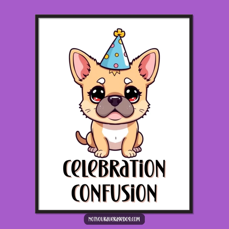 Funny Dog Party Hat Poster: Bewildered Canine Celebration Art
