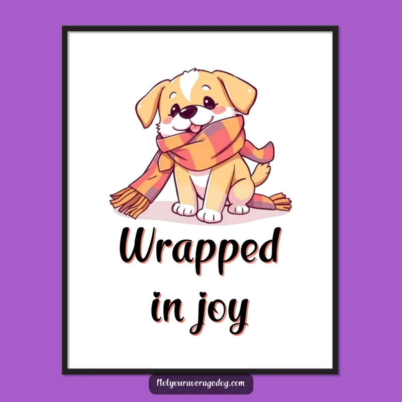 Funny Dog Scarf Tangle Poster - Playful Pup Wall Art Gift
