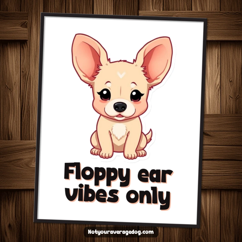 Funny Poster featuring a dog with dramatically oversized, floppy ears caught in a comical, bouncy motion, radiating pure amusement.
