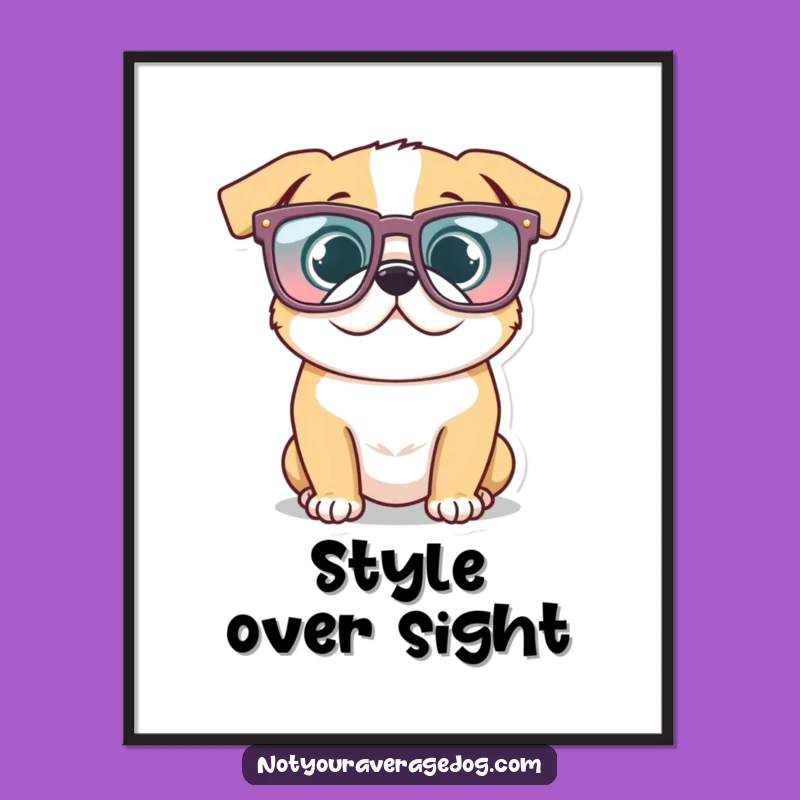 Funny Glasses Dog Poster - Whimsical Quirky Wall Art