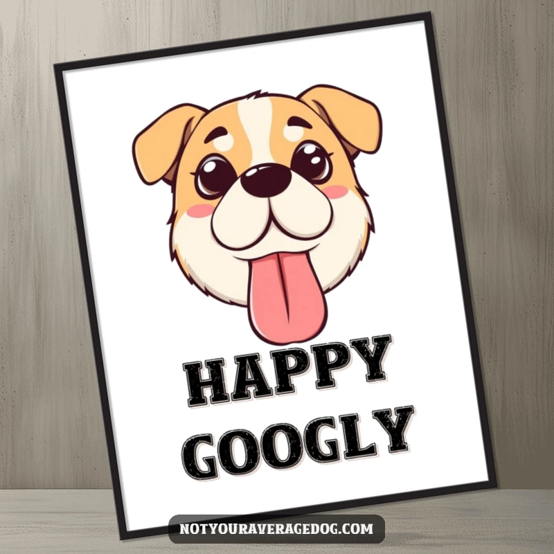 Funny silly dog face poster featuring a dog with crossed eyes and a lolling tongue, adding humorous art to any room.