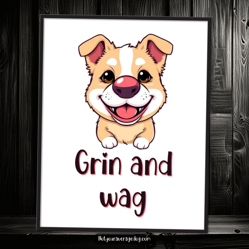 Funny poster of a dog wearing a clown nose and a silly grin, adding a cheerful and humorous touch to any room.