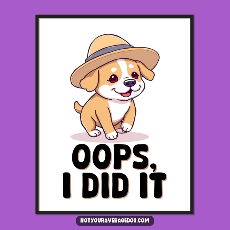 Funny Clumsy Dog Hat Poster: Hilarious Wall Art for Dog Lovers