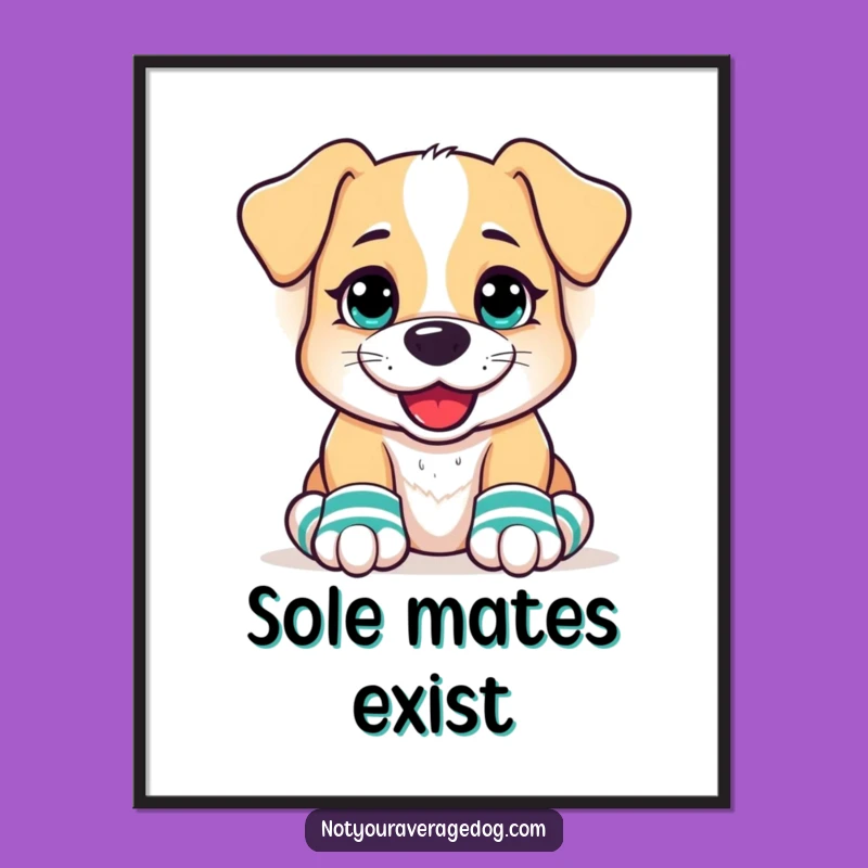 Funny Dog Mismatched Socks Poster - Goofy Grin Dog Wall Art Gift