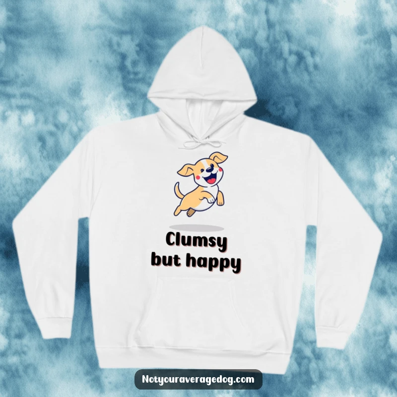 Funny dog jump hoodie featuring a stylized dog silhouette in a clumsy, excited leap, perfect for cozy, energetic vibes.