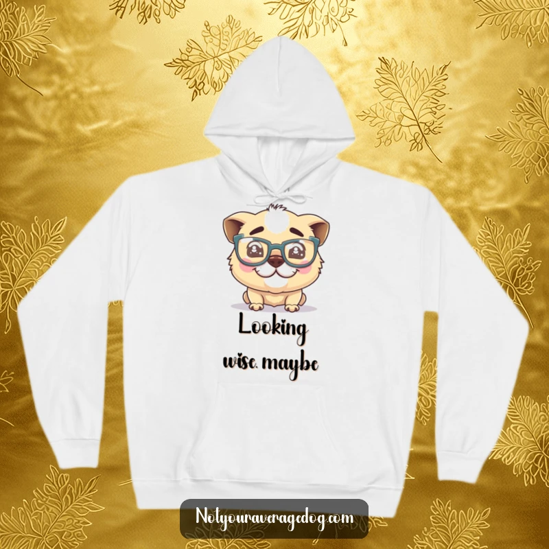 Funny dog glasses hoodie, a silly dog character with oversized glasses and a crooked grin, offering warmth and humor.