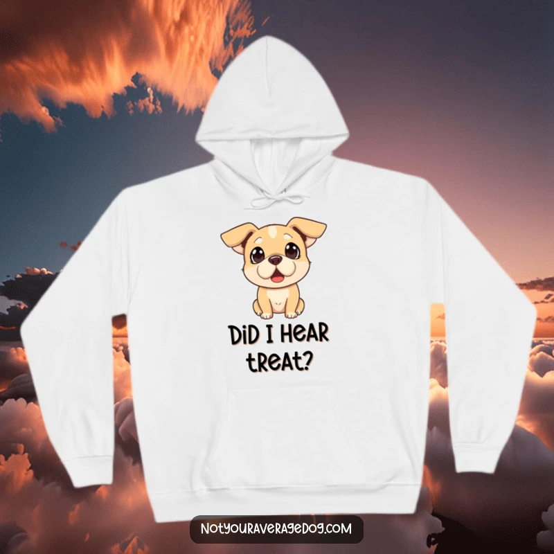 Funny hoodie featuring a dog with a comically surprised expression and mismatched floppy ears, designed for comfort and laughs.