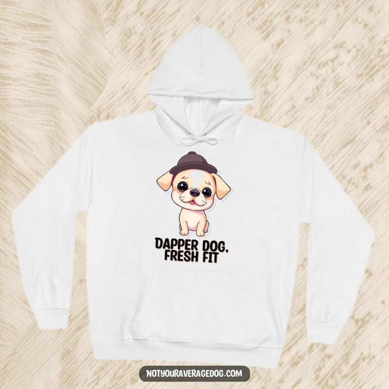 Funny Hoodie showcasing a dapper dog sporting a tiny hat tilted comically, adding an element of playful sophistication and humor.