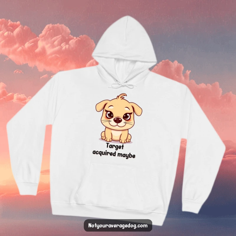 Funny crossed eyes dog hoodie, a silly dog making a funny exaggerated face, eyes crossed, cozy fun.