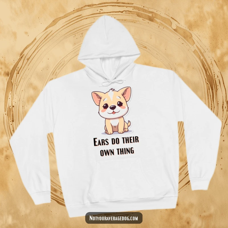 Funny hoodie featuring a dog character expertly wiggling its ears independently, a cozy and humorous garment for dog enthusiasts.