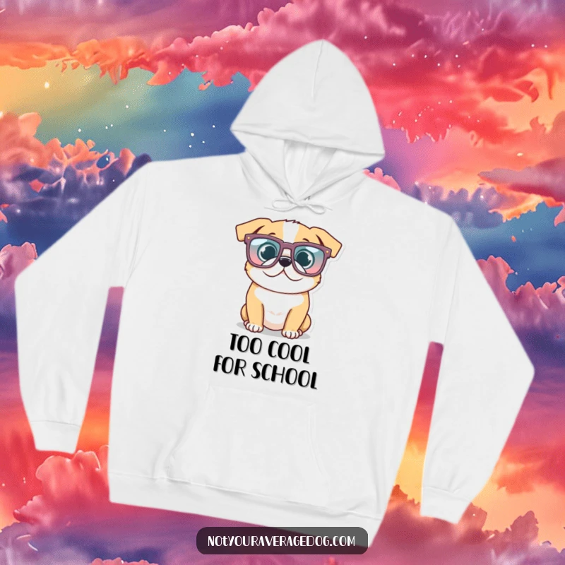 Funny Glasses Dog Hoodie: Dog wearing oversized, funny glasses, offering cozy comfort and a quirky vibe.