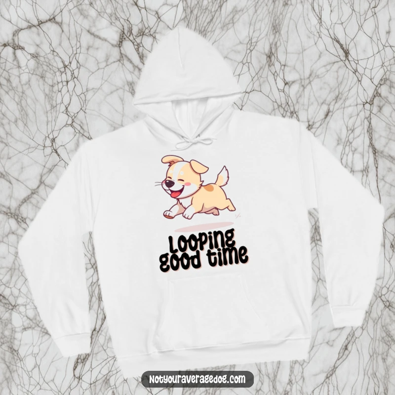 Funny Dog Tail Chasing Hoodie: A dog caught in a whirlwind of joyful tail-chasing motion.