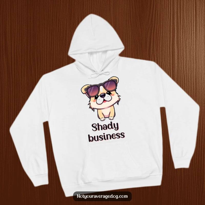Funny dog hoodie featuring a pup adorably wearing sunglasses completely upside down, radiating hilarious cluelessness.