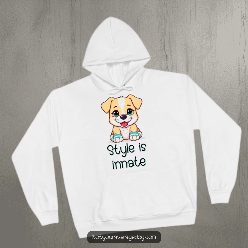 Funny Dog Hoodie featuring a dog with a goofy grin, adorably sporting mismatched socks on its front paws, perfect for cozy, humorous days.