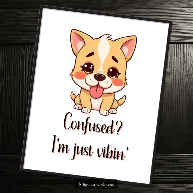 Funny Free Printable Wall Art of a confused dog with its tongue sticking out at a funny angle.