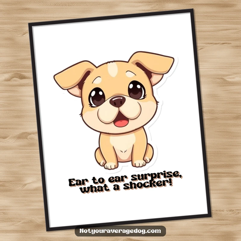 Funny Free Printable Wall Art: Dog's face frozen in ridiculous surprise, ears flopped comically, humorous downloadable art for your walls, print at home.