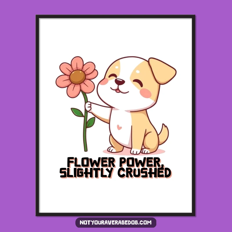 Funny Printable Wall Art: Dog's Flower Offering, Hilarious Free Downloadable Decor for Pet Lovers
