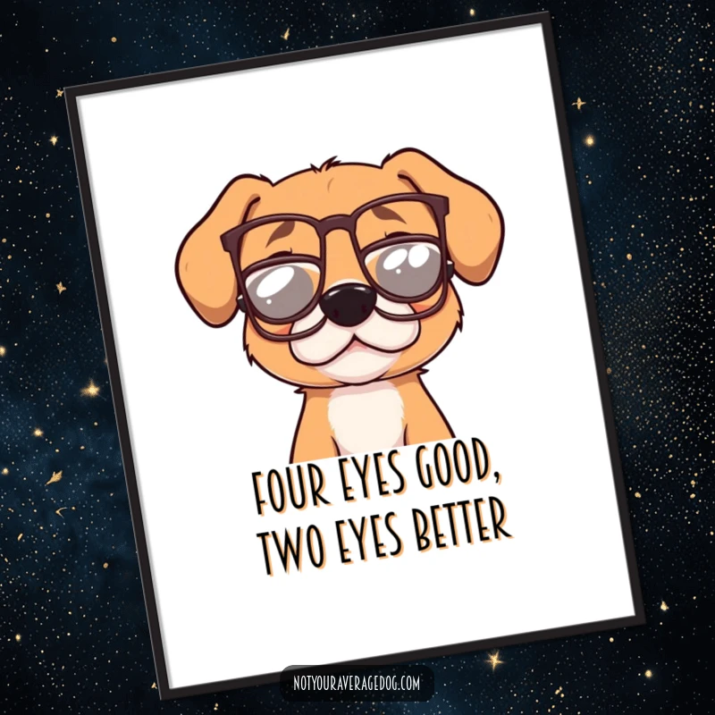 Funny Free Printable Wall Art: A charmingly clueless dog attempts to read through tiny, crooked glasses.