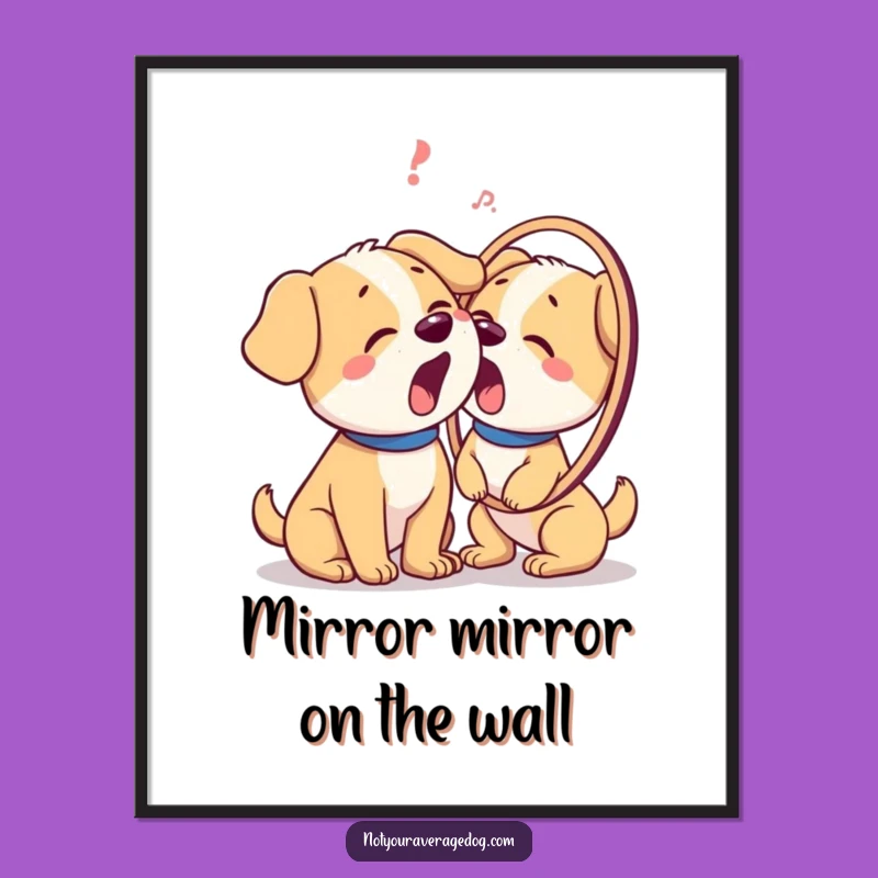 Free Printable Funny Dog Wall Art: Mirror Confusion - Cute Downloadable Art