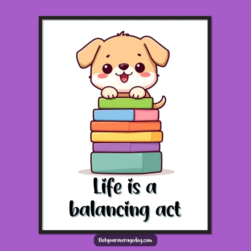 Free Printable Wall Art: Dog Blocks Balance Funny Downloadable Art Gift