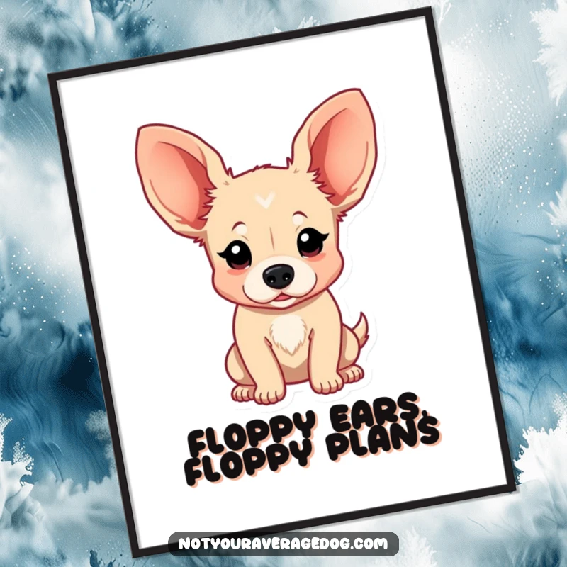 Funny Free Printable Wall Art: A whimsical dog with disproportionately large, floppy ears, looking endearingly goofy and full of character.