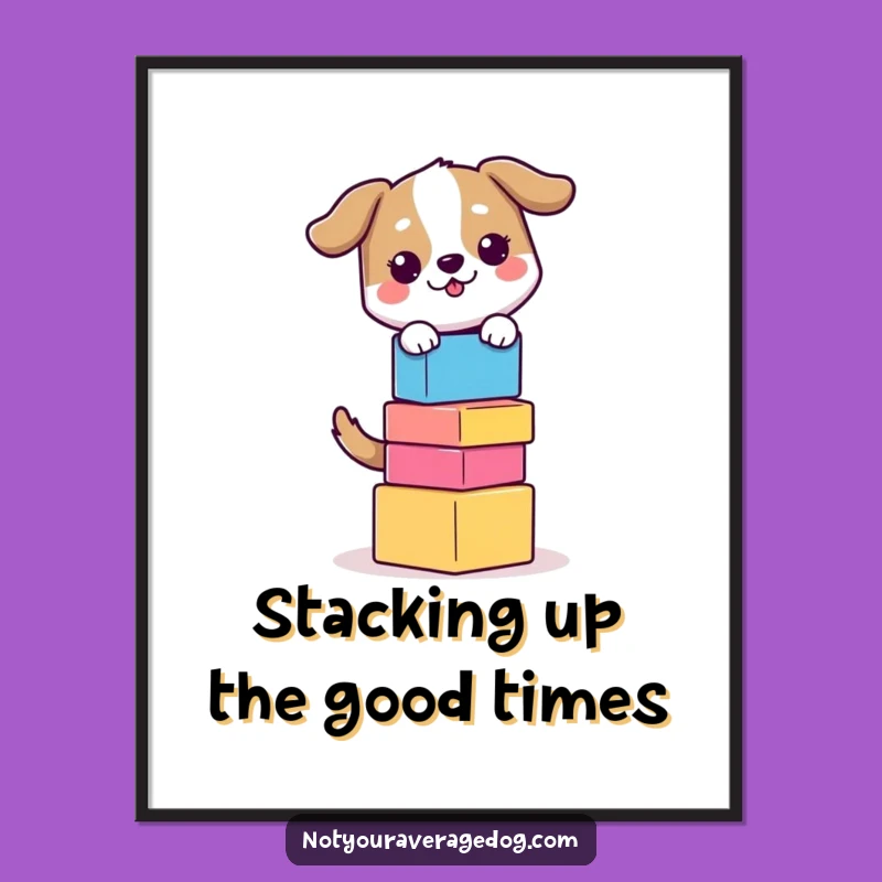 Free Printable Wall Art Funny Dog Balancing Blocks Downloadable Quirky Decor