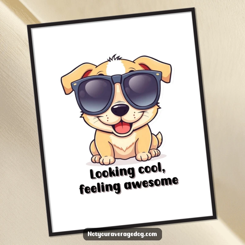 Funny Free Printable Wall Art: A dog wears oversized, goofy sunglasses and flashes a huge, lop-sided grin.