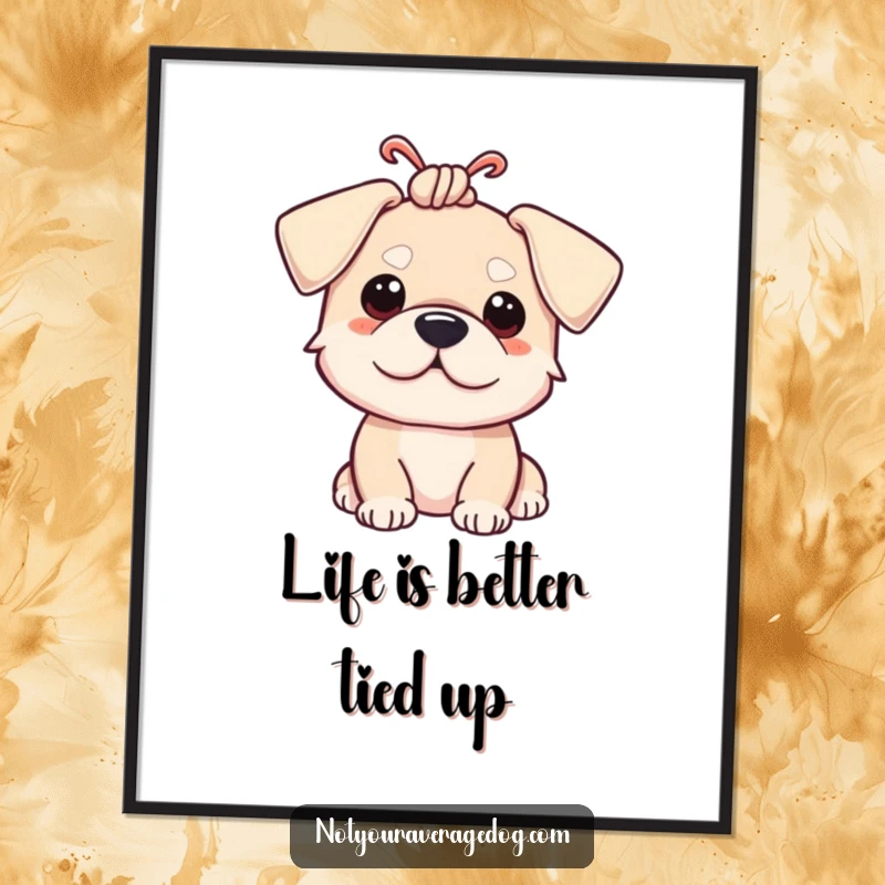 Funny Free Printable Wall Art: A dog with its ears tied in a comical knot, adding playful and quirky charm to any room.
