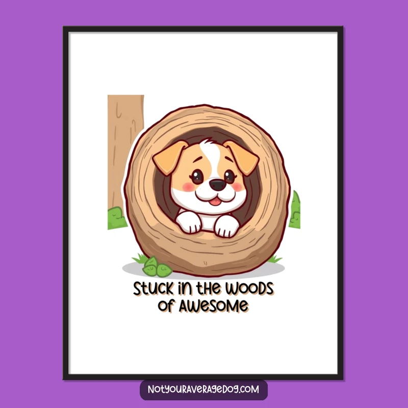 Funny Printable Wall Art: Dog's Log Head Stuck, Hilarious Free Downloadable Decor for Pet Lovers