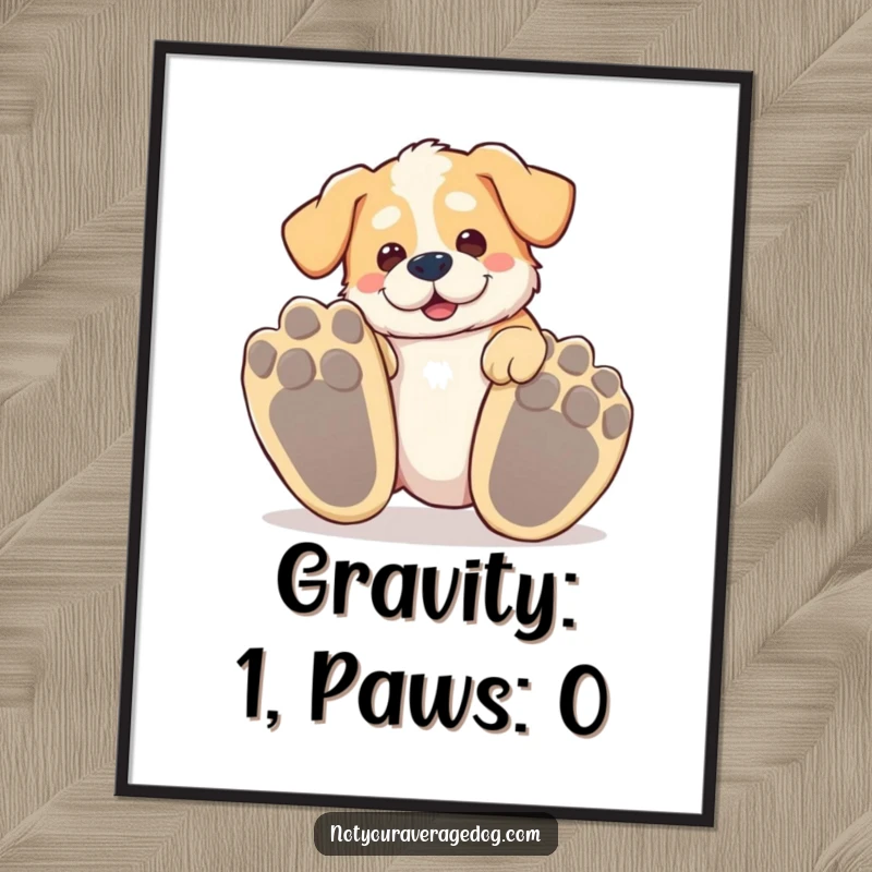 Funny Free Printable Wall Art depicting a silly dog hilariously tripping over its own oversized paws.