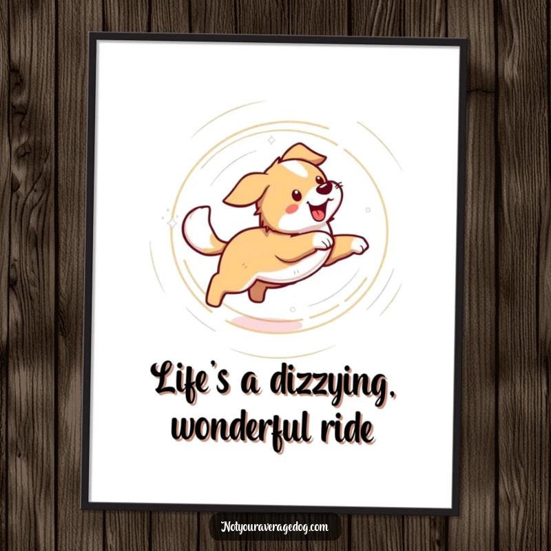 Funny Free Printable Wall Art: A dog depicted in a circular motion, humorously pursuing its own tail.