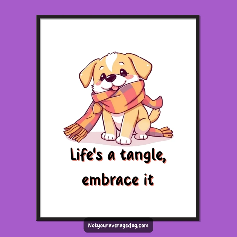 Free Printable Scarf Dog Wall Art: Playful Canine Chaos, Funny Downloadable Decor