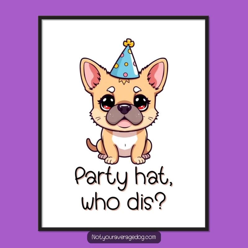 Funny Free Printable Wall Art: Bewildered Dog Party Hat - Comical Canine Art Downloadable Decor!