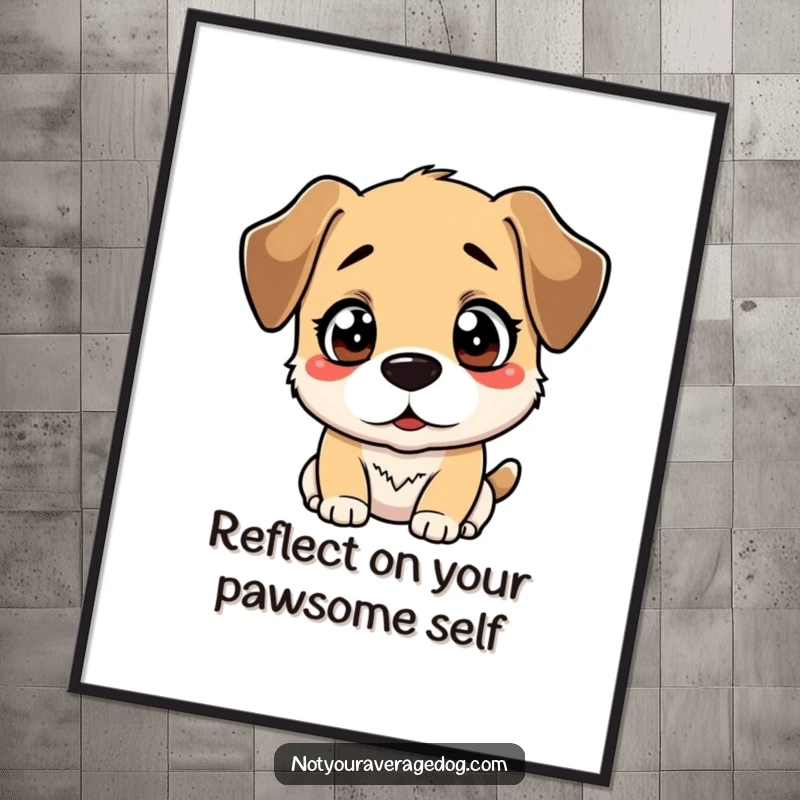 Funny Free Printable Wall Art: Bewildered dog questioning its reflection, a comical and unique downloadable art piece.