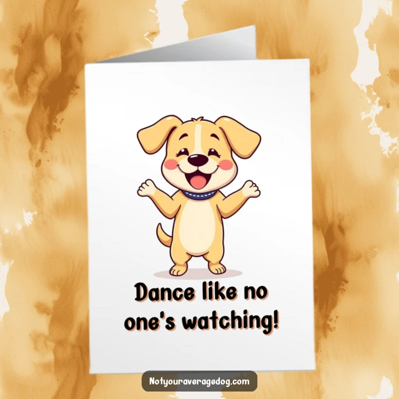 Funny Free Printable Birthday Card: A dog performs a joyful silly dance with its floppy ears flying, perfect for a birthday bash.