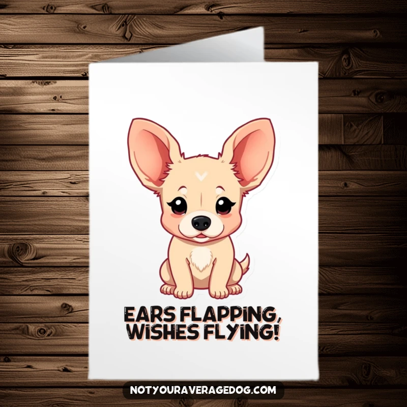 Funny Free Printable Birthday Card: Dog with giant, floppy ears bouncing wildly, spreading joy and silliness. A truly comical canine.