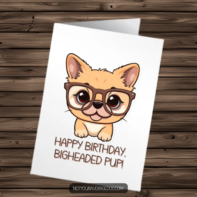 Funny Free Printable Birthday Card: A dog comically attempting to wear a pair of ridiculously oversized glasses, looking quite dapper.