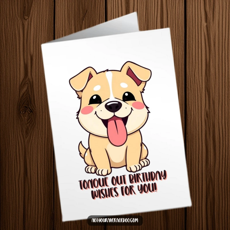 Funny Free Printable Birthday Card: A dog with its eyes crossed and tongue sticking out in a comical grimace.