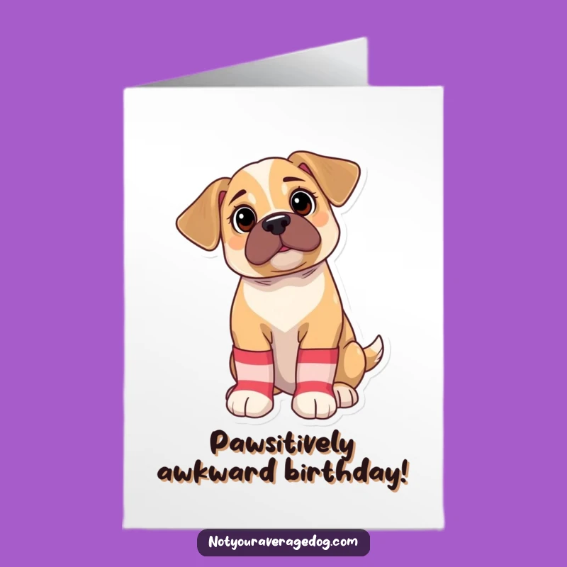 Free Printable Funny Birthday Card: Bewildered Puppy Sock Surprise