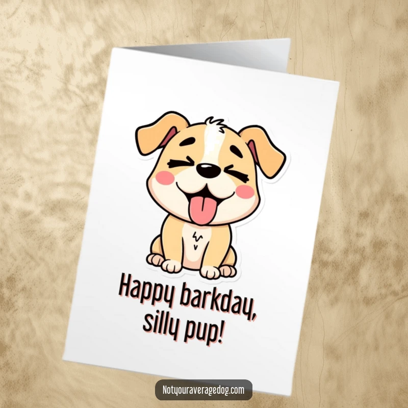 Funny Free Printable Birthday Card: A stylized dog with its tongue out and eyes crossed, looking incredibly silly.