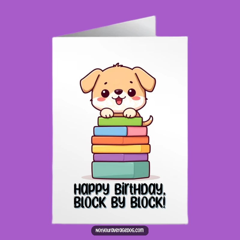 Free Printable Birthday Card: Dog Blocks Balance Funny Downloadable Gift